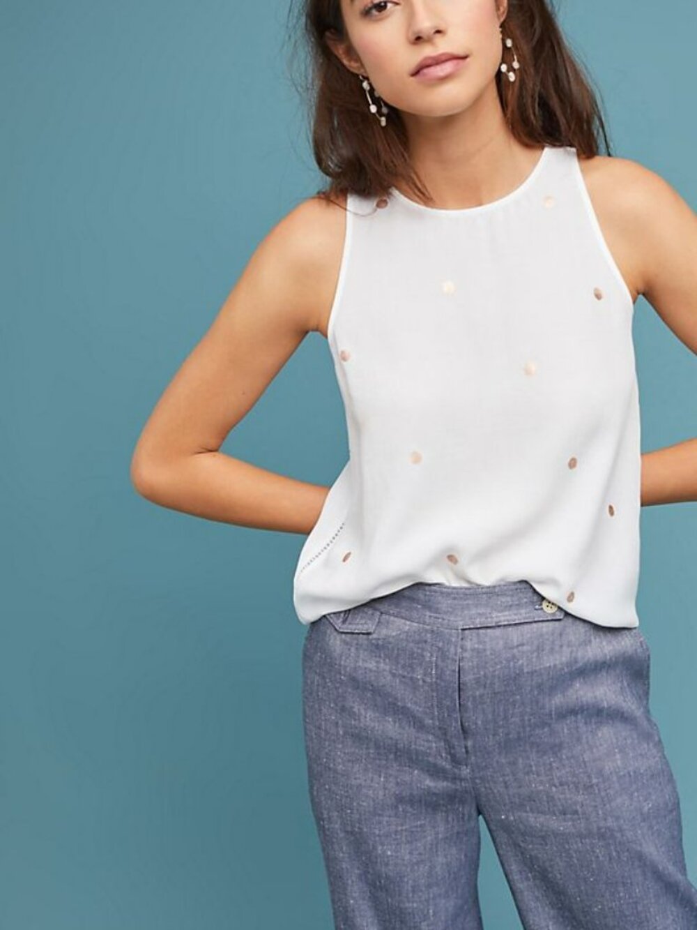 Anthropologie Cloth & Stone Gillian Top Tank Blouse Shirt Polka Dot L Large